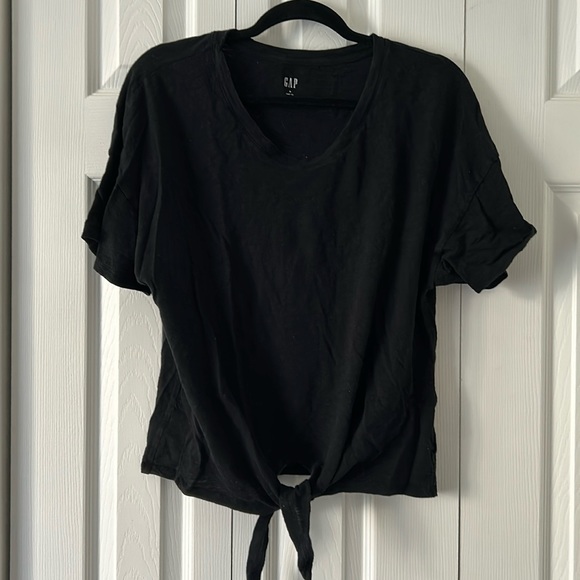 GAP Tie Waist Plain Black Tee - Picture 1 of 6